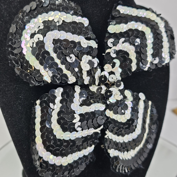 Yves Saint Laurent Sequin Brooch Black White Designer Rare Vintage - Picture 2 of 10